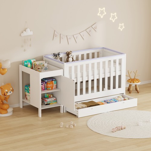 White baby cot - white, crib